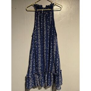 BCBG Paris Royal Blue Floral Halter Neck Ruffle Hem Dress XXL